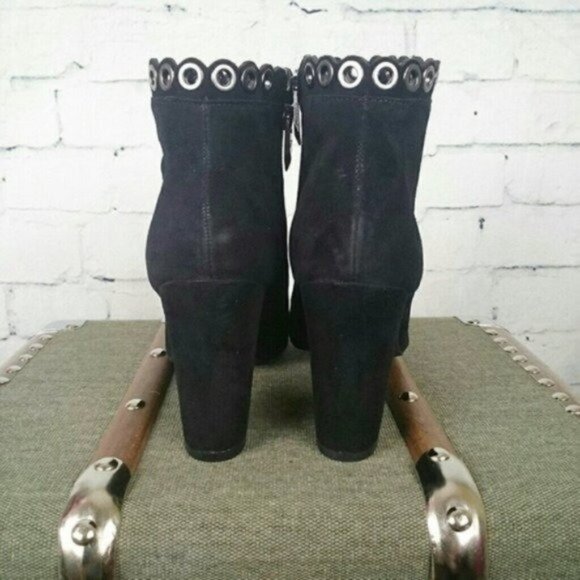 Fergie Jackie Suede, Peep Toe Eyelet Boots Black - Picture 4 of 5